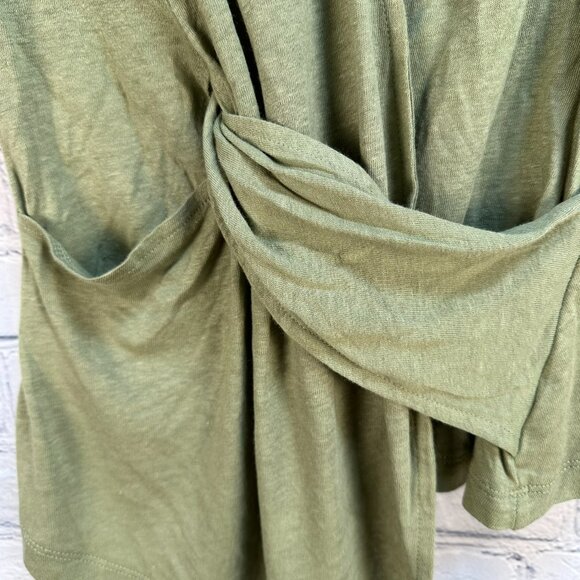 BCBGMAXAZRIA Women's Relaxed Linen Knot‎ Front Wrap V Neck Top, Size XXS, Green - Picture 8 of 12